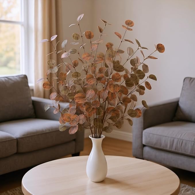 6 Pcs 27" Fall Eucalyptus Leaves Stems Faux Fall Floral Stems for Vase Silk Autumn Foliage Branches for Home Decorations Flower Arrangement Harvest Table Mixed Color