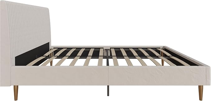 Mr. Kate Daphne Upholstered Bed with Vertical Channel Tufted Headboard, Full, Ivory Velvet