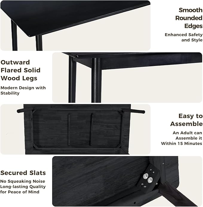 DELAVIN 29.5" Solid Wood Dining Table, Modern Small Dining Table, Square Farmhouse Kitchen Table, Cafe Table for Living Room Dining Room, Easy Assembly, Black