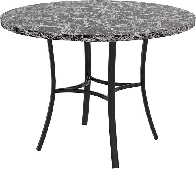 VECELO 36" Round Dining Table for 4, Faux Marble Dinette with Metal Frame for Kitchen, Apartment, Home, Space-Saving, Grey