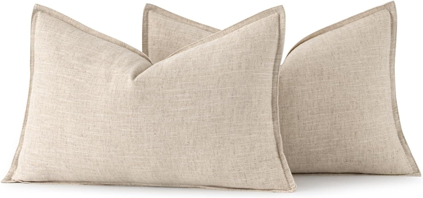 MIULEE Decorative Linen Lumbar Pillow Covers 12x20 Inch Natural Beige Boho Farmhouse Neutral Couch Throw Pillows for Bed Pack of 2 Accent Modern Pillowcase Sofa Livingroom Home Decor