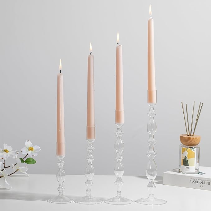 Glasseam Glass Candle Holders for Candlesticks: 4 Pcs Clear Taper Candle Holders Modern Tall Candle Stick Holder for Table Centerpiece Party Dining Room Home Decor Wedding