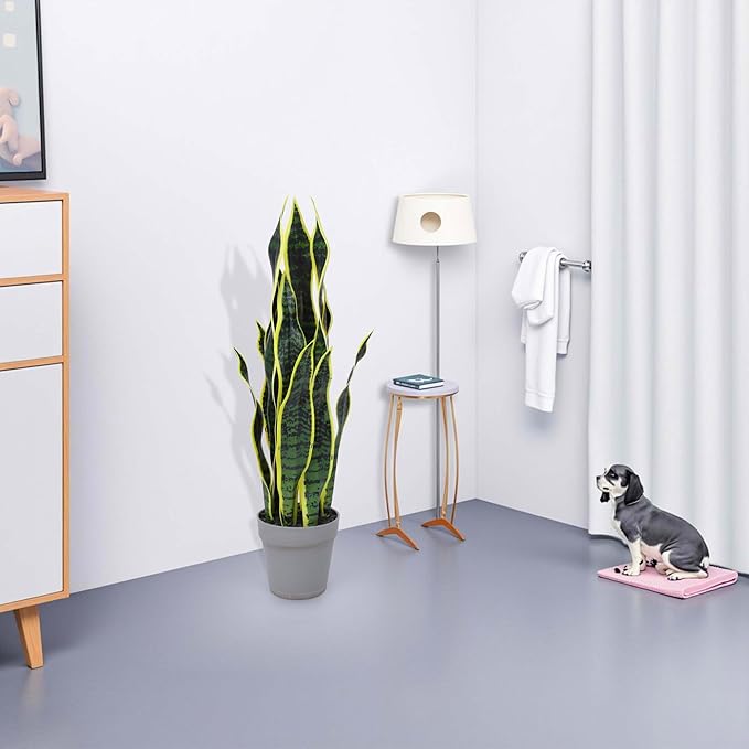 Artificial Snake Plant 25Inch Fake Sansevieria Faux Silk Potted Plant Artificial Mother in Law Tongue Plant for Indoor Outdoor Home Office Garden Decor Yellow