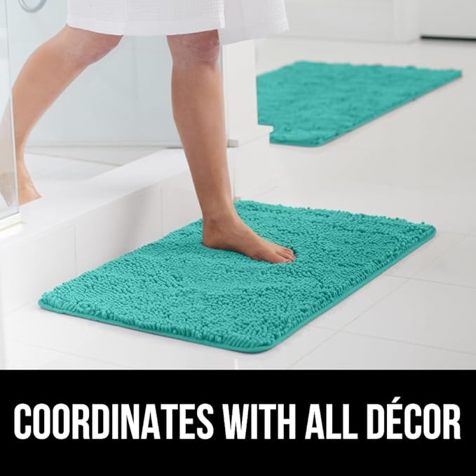 GORILLA GRIP Bath Rug Mat 60x24, Thick Soft Absorbent Chenille, Quick Dry Microfiber Mats, Rubber Backing Machine Washable Shower Floor Rugs, Bathmat Runner, Bathroom Home Decor Accessories, Turquoise