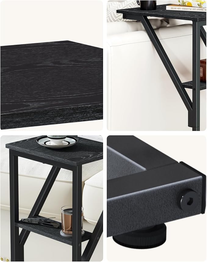 C-Shaped End Table, Small Couch Side Table, Sofa TV Tray Table for Living Room, Bedroom, Bedside ET-D-BK1