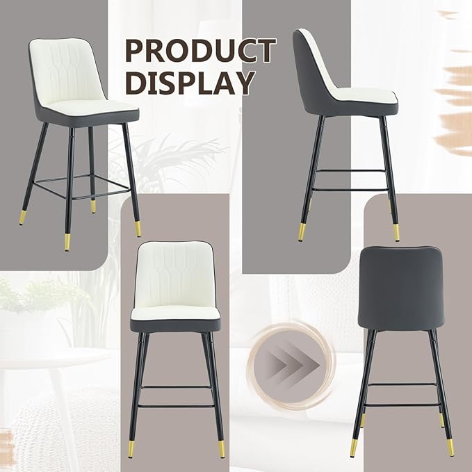 Counter Height Bar Stools Set of 2,27" Modern Bar Stools with Back,Upholstered Counter Height Bar Stool with Sturdy Metal Footrest,Kitchen Island Chairs for Home Pub (White-Grey,2)