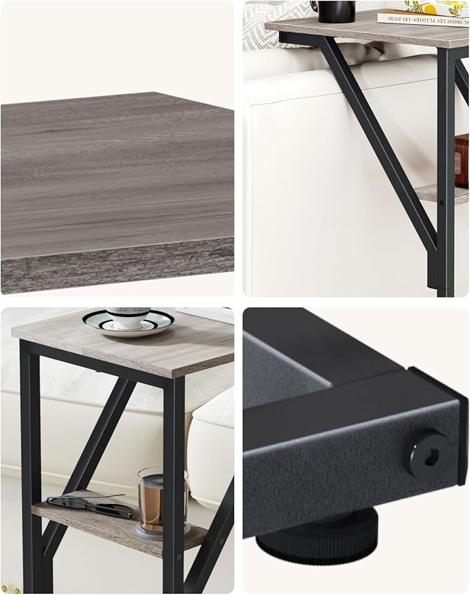 C-Shaped End Table, Small Side Table for Couch, Sofa TV Tray Table for Living Room, Bedroom, Bedside ET-D-GY1