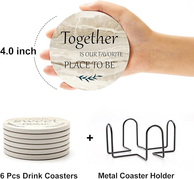 Best Housewarming Gifts for New Home Drink Ceramic Coasters Set of 6 Farmhouse Coffee Table Decor Outdoor Coaster Set with Holder Cup Coasters Decorative Christmas Home Gift for Family House