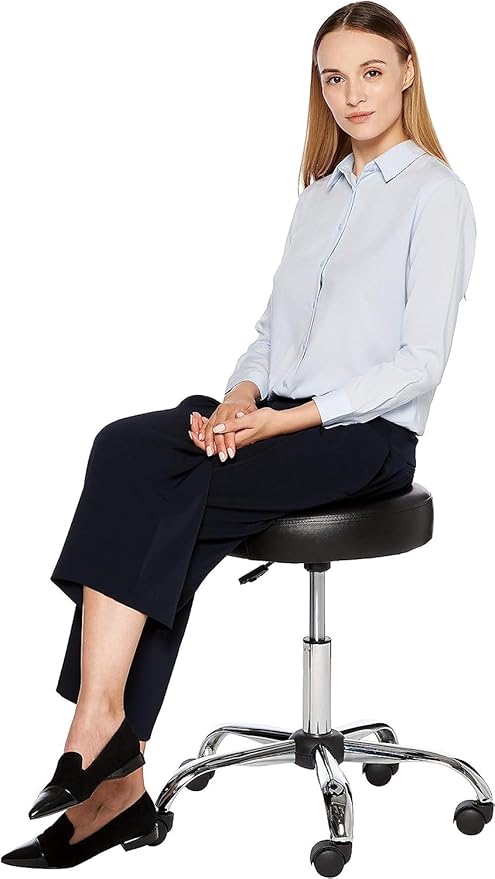 Amazon Basics Drafting Spa Bar Stool with Wheels, Height Adjustable Swivel, Black, 22.05" D x 22.83" W x 19.88" H