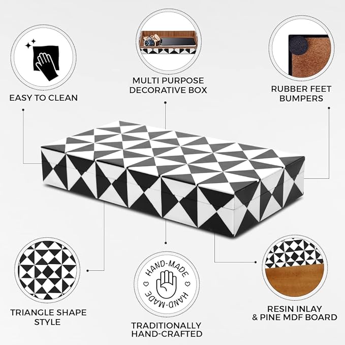 Handicrafts Home Handmade Triangle-B&W Collection Decorative Jewelry Box Organizer – Keepsakes, Trinkets, and Home Decor – Antique Coffee Table Storage, Memory Box, Farmhouse Style Decor, 12x6x2