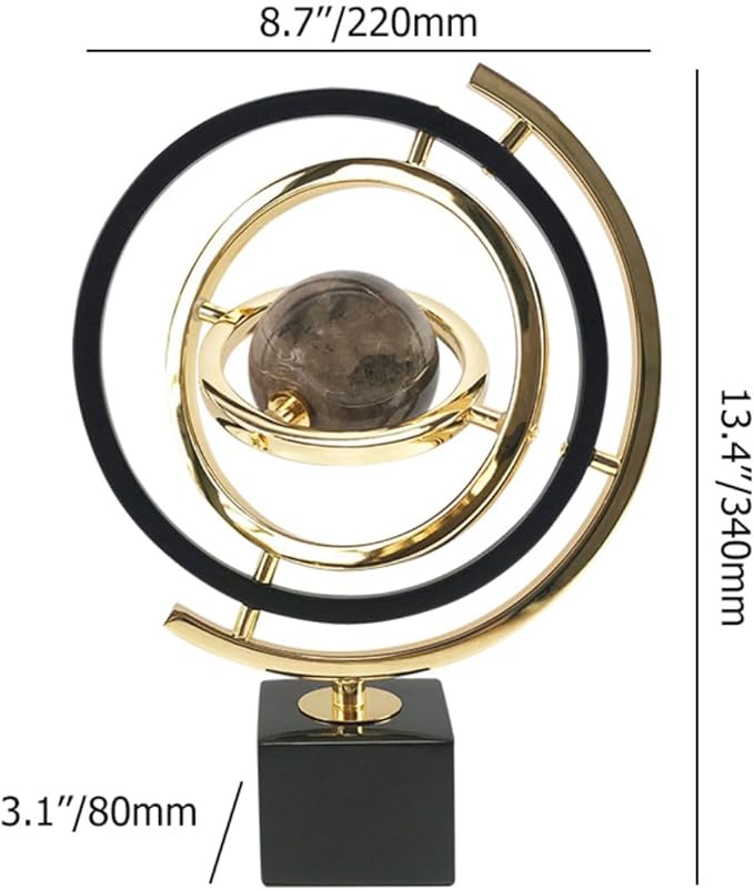homary Modern Sculpture Decor Abstract Art Decoration Metal Globe Ornament Living Room Decor with Rectangle Stand Black & Gold