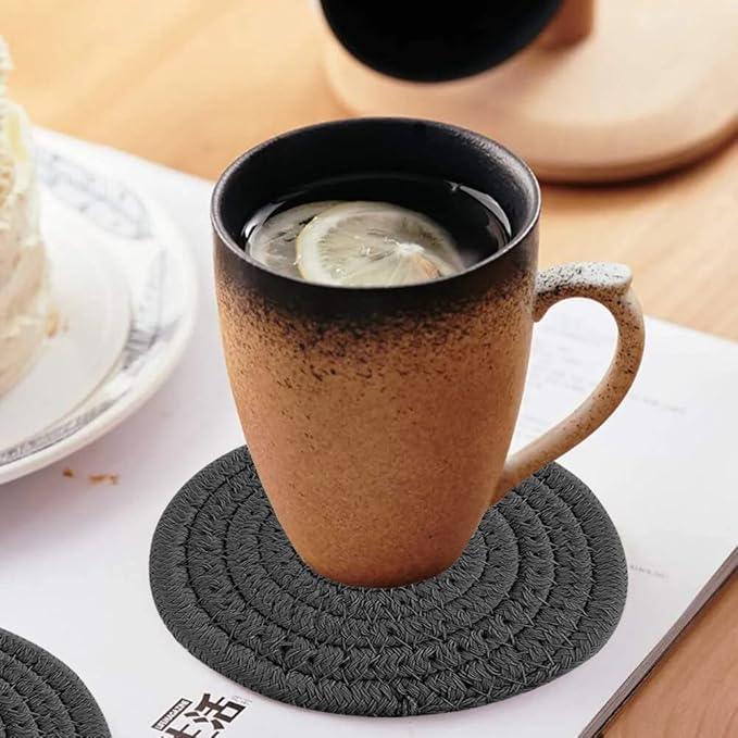 Cute Coaster Set of 6 Pcs, Super Absorbent Drink Coaster for Desk and Worktop Protection (Mix Grey, 4.3 Inches)
