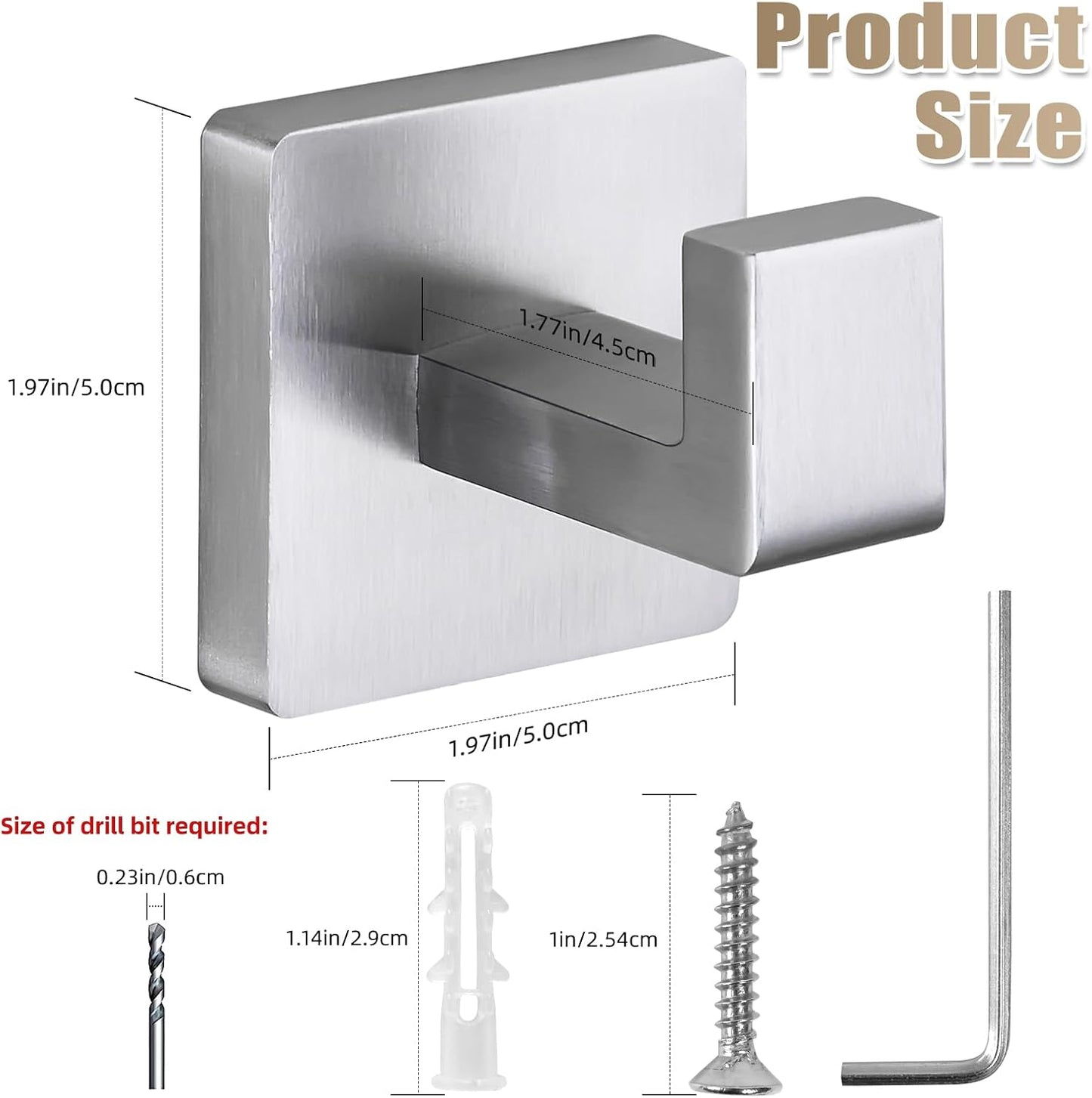 Towel Hooks for Bathrooms Robe Hook Coat Hook 4 Pack Brushed Nickel Stainless Steel Heavy Duty Wall Mounted Square Hooks for Bathroom Kitchen Bedroom