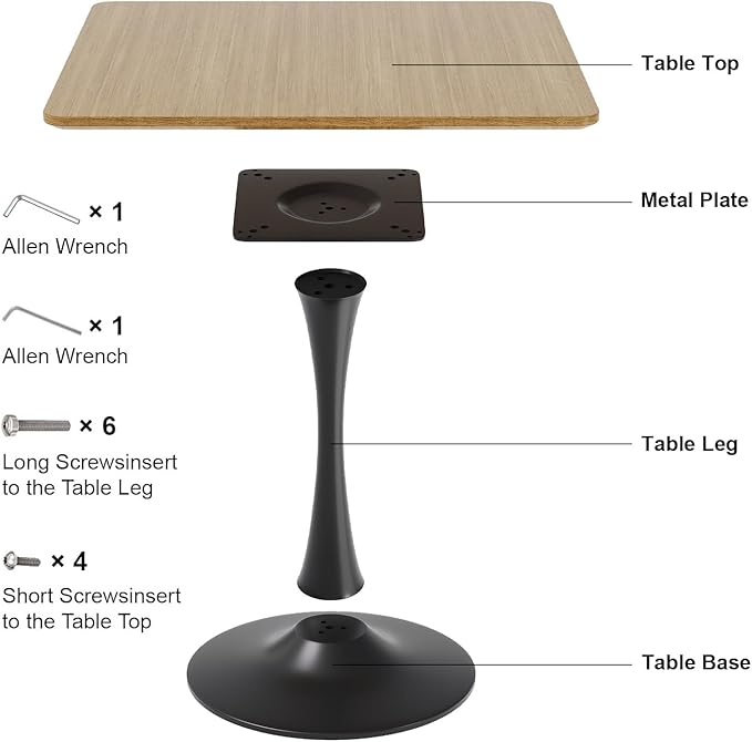 Walnut Square Tulip Table for 2, 24 Inch Small Dining Table with Metal Pedestal Base for Kitchen, Mid-Century Modern Table with Round Corners for Living Room, Cafe and Home Office