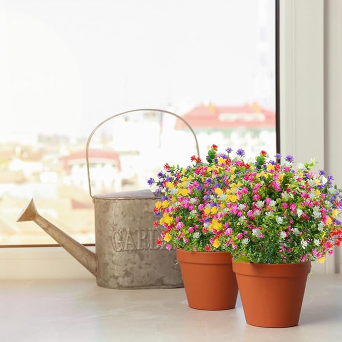 24PCS Artificial Eucalyptus Plants,Fake Boxwood Shrubs UV Resistant No Fade Faux Plastic Greenery for Wedding Bridal Bouquet Indoor Outdoor Home Garden Kitchen Office Table Vase(Mix Color)