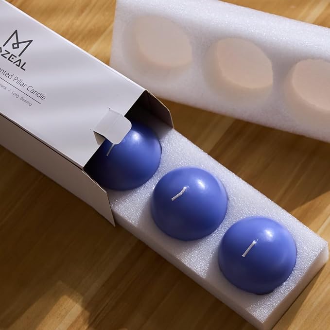 MOZEAL Hand-Poured, 3 Inch Periwinkle Round Ball Candles - Elegant Periwinkle Round Pillar Candles Set of 3, Dripless, Unscented, Smokeless, Ideal for Spring Celebrations.