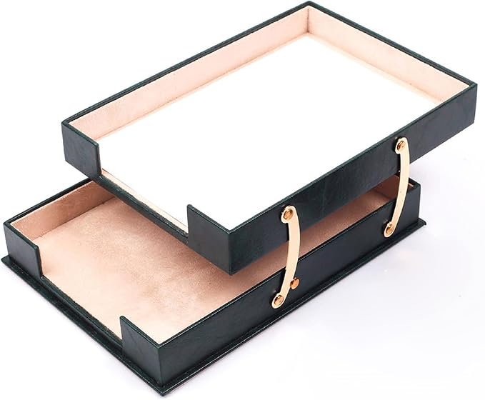 MOOGCO Leather Document Tray Double-Desk Organizer-Office Accessories-Desk Accessories-Office Supplies-Office Organizer - Office Gifts (Green)
