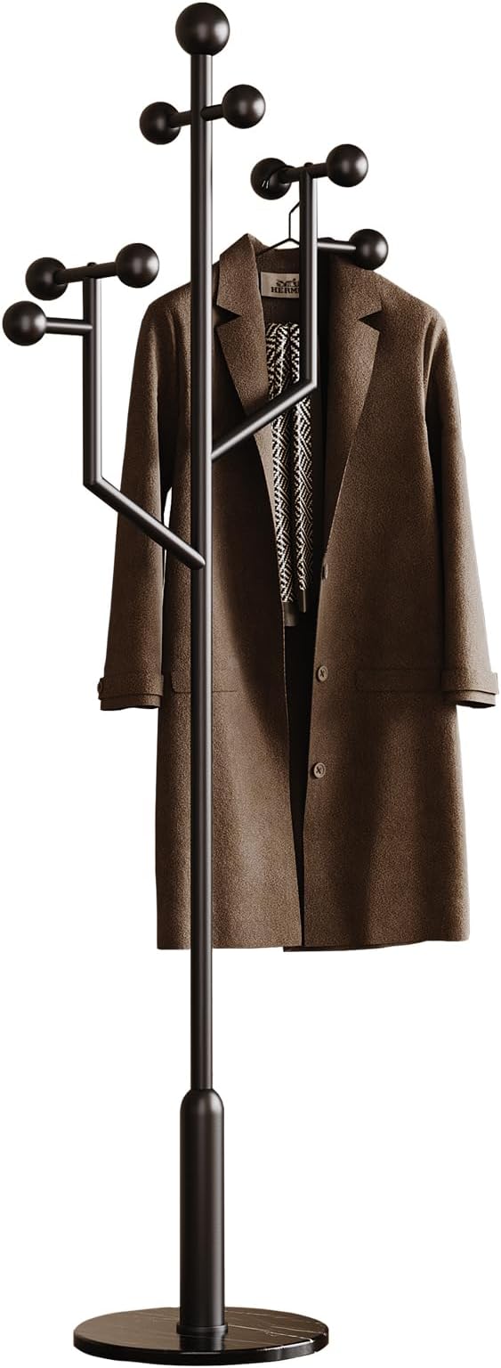 Modern Coat Racks,Coat Rack Freestanding with Marble Base,coat tree freestanding heavy duty,Metal Coat hanger Stand with 8 Ball hooks for Bags,Jacket,Clothes,Hats