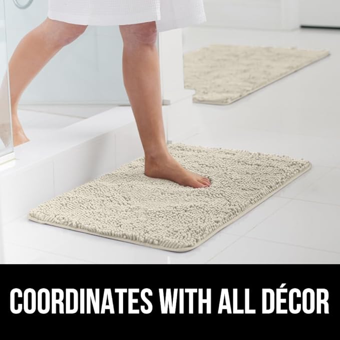 GORILLA GRIP Bath Rug Mat 30x20, Thick Absorbent Chenille, Quick Dry Microfiber Mats, Rubber Backing Washable Shower Floor Rugs, Bathmat Runner, US Designed Bathroom Home Decor Accessories Dusty Cloud
