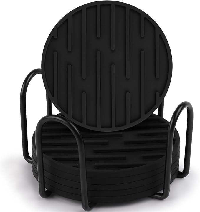 Silicone Coasters for Drinks Coaster Set of 6 pcs Cup Coasters with Holder for Coffee Table for Home Decor for Kinds of Cups Cute Tabletop Protection Suitable Gift for Friend Rubber Drink Coaster Set