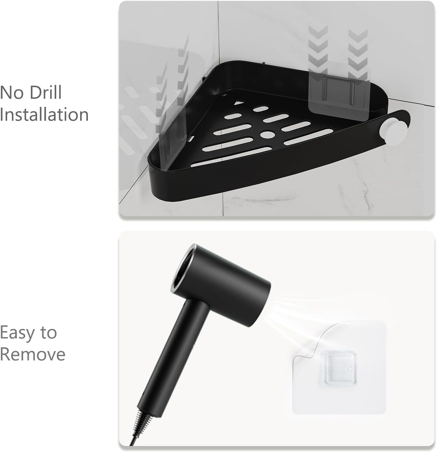 Sotfamily Shower Caddy Corner, 2 Pack Adhesive Corner Shower Shelves for Bathroom Organizers and Storage, Rust Free Plastic Rack for Bathroom Accessories & Decor, Black