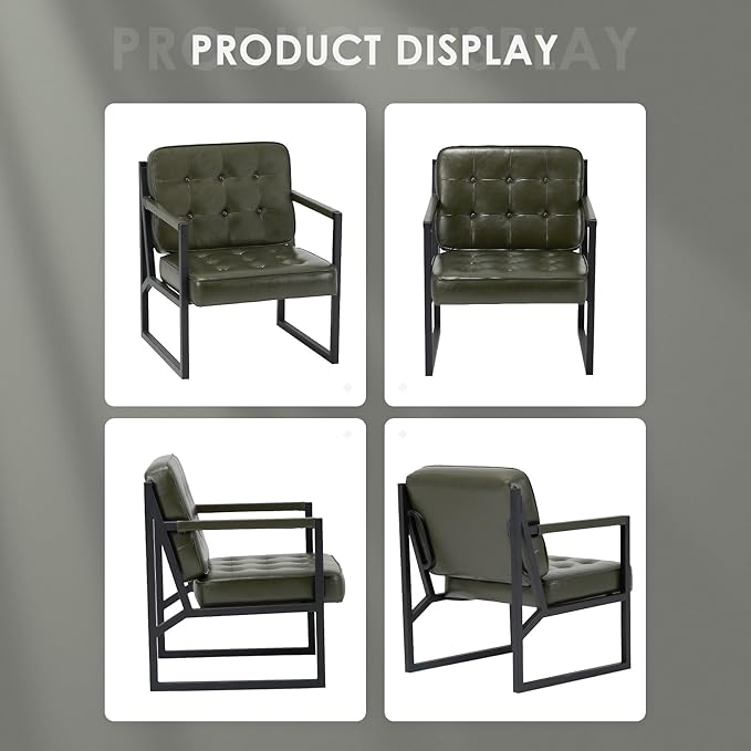 COLAMY Modern Accent Chair, Accent Arm Chair for Living Room, Comfy Leather Armchair with Metal Legs for Bedroom Reception Waiting Room, Green