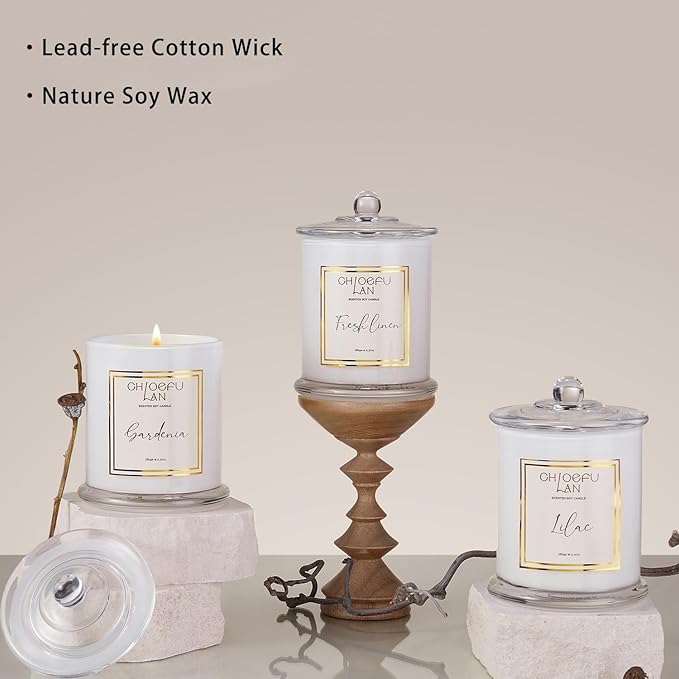Chloefu LAN Lilac Candle, Scented Candles for Home, Wedding Gift for Women, Natural Soy Wax for Clean Burning, Luxury Glass Jar, Bridal Shower Gifts, Non-Toxic, 70 Hour Burn, 10 oz