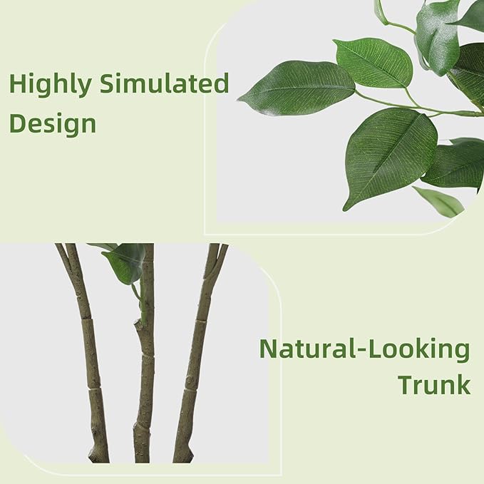 Artificial Ficus Tree 5FT - Faux Plant with Black Diamond Planter - Tall Fake Tropical Ficus Floor Plant Potted - Artificial Silk Tree for Home Office Living Room Decor Indoor