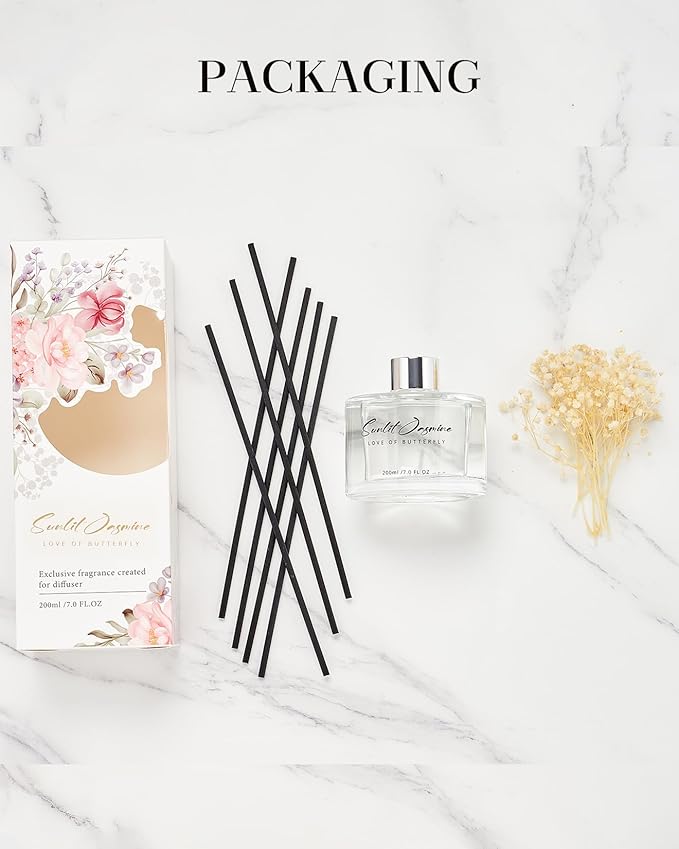 M&SENSE Reed Diffuser Set with 7 Sticks | 7.0oz Fresh Marine & Jasmine Scent, Home Fragrance Diffuser for Housewarming Diffuser Room Fresheners for Bathroom Long Lasting with Baby's Breath Flower
