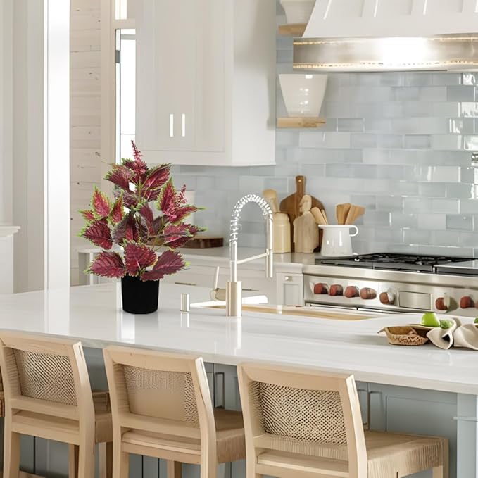 Artificial Plants Indoor with Pot 16.9" Faux Potted Perilla Plants Indoor Decorative Silk Greenery in Black Pot for Farmhouse Home Bathroom Living Room Office Table Shelf Decor