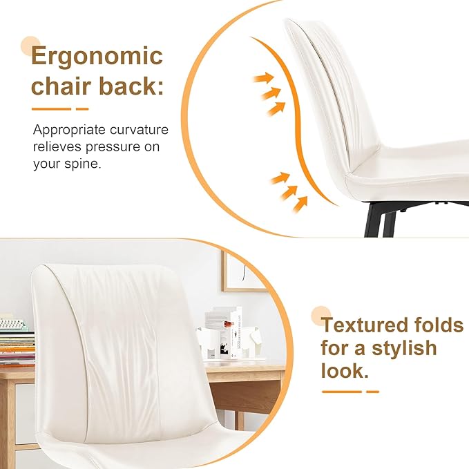 Upholstered Dining Chairs Set of 4, Modern Kitchen & Dining Room Chairs, Faux Leather, Sturdy Metal Legs, for Living Room, Cafe & Restaurant- White