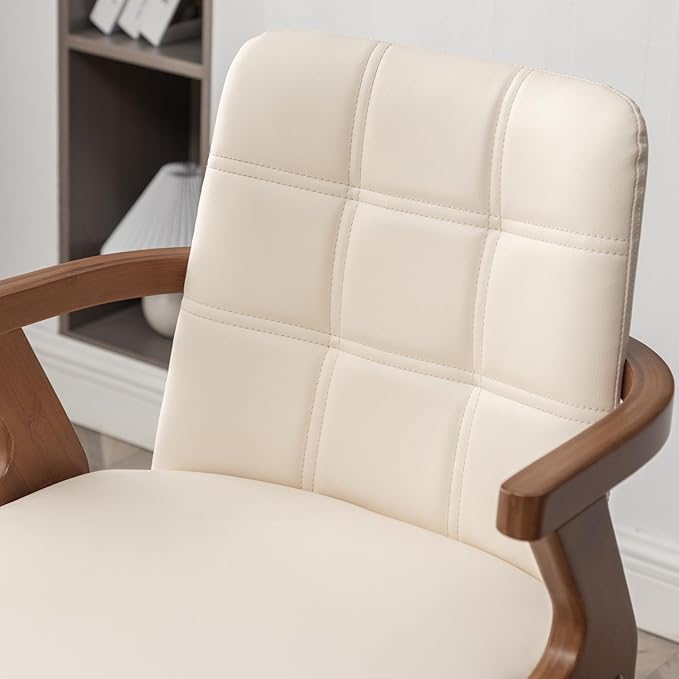 26” Counter Height Bar Stools,Leather Upholstered Bar Chair, Swivel Bar Stools with Back and Arms,Modern Beige Barstool Set of 2 for Kitchen Island