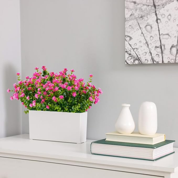 10PCS Artificial Eucalyptus Plants,Fake Boxwood Shrubs UV Resistant No Fade Faux Plastic Greenery for Wedding Bridal Bouquet Indoor Outdoor Home Garden Kitchen Office Table Vase(Pink)