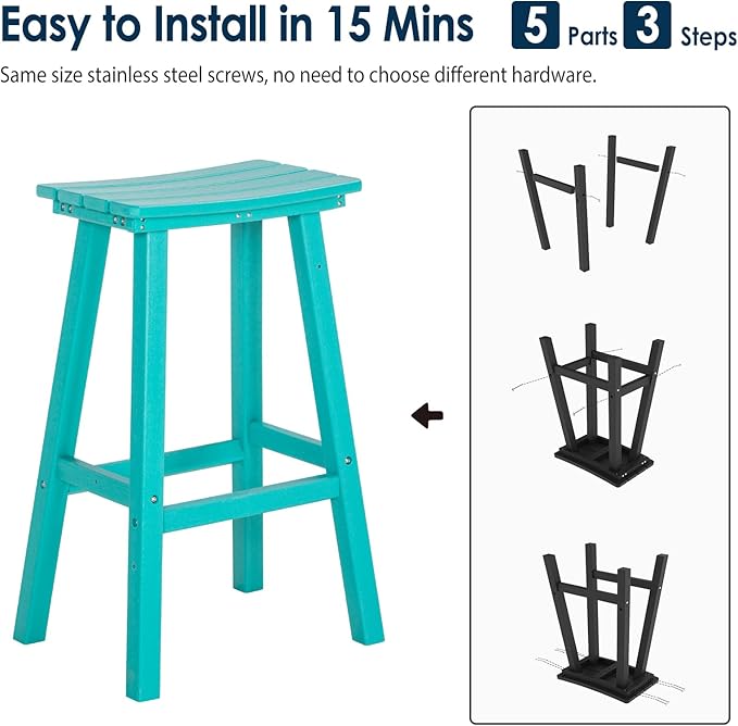 nalone 24 Inch Outdoor Bar Stools Set of 2, HDPE Bar Chairs with Footrest, Weather Resistant Barstools Outside Counter Height Stools for Patio, Balcony (Aruba, 24'' Barstools Set of 2)