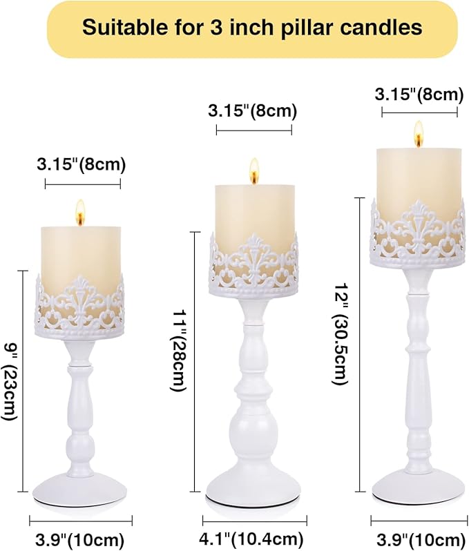 Candle Holders for Pillar Candles Set of 3 White Vintage Tall Candle Holders Decorative Large Table Centerpieces Candle Stand Decor