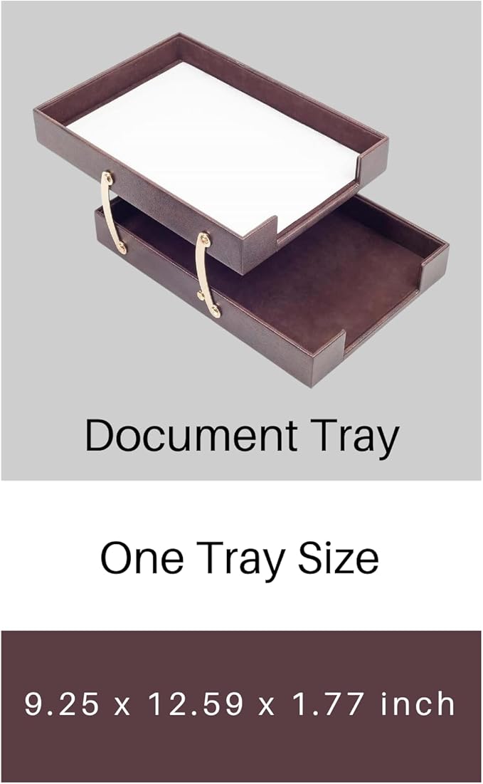 Leather Document Tray Double-Desk Organizer-Office Accessories-Desk Accessories-Office Supplies-Office Organizer - Office Gifts (Brown)