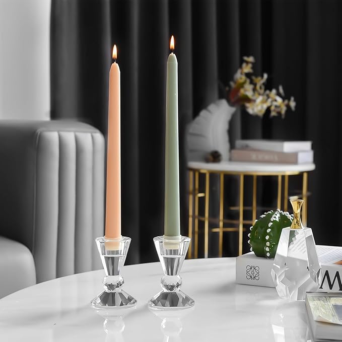 Crystal Candle Holders Set of 2,Pillar Candlestick Holders, Ultra Elegant & Modern Centerpiece Home Décor,Wedding