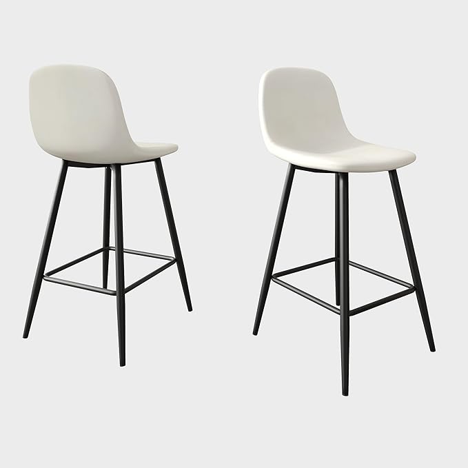White Bar Stools Set of 4,Faux Leather Counter Height Bar Stools,24.6" Bar Chairs with Back Metal Footrest,Modern Counter Stool with Back and Footrest for Kitchen Island Restaurants Pubs