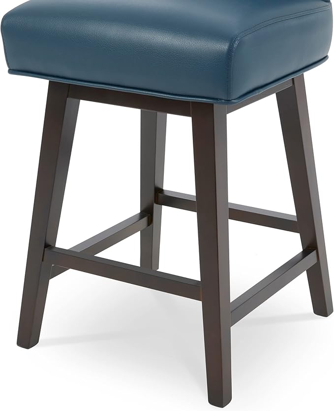 CHITA 26 Inch Counter Height Swivel Bar Stool, FSC Certified Modern Upholstered Faux Leather Swivel Barstool Chair with Back, Blue
