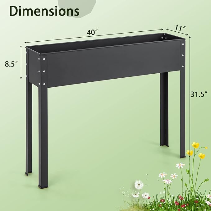 HAPPYGRILL Raised Garden Bed, 31.5” Elevated Planter Box w/Legs, Drainage Hole, Hemming Design, Metal Garden Box for Vegetable Herb, Outdoor Raised Beds for Gardening, Backyard Porch Balcony, Black