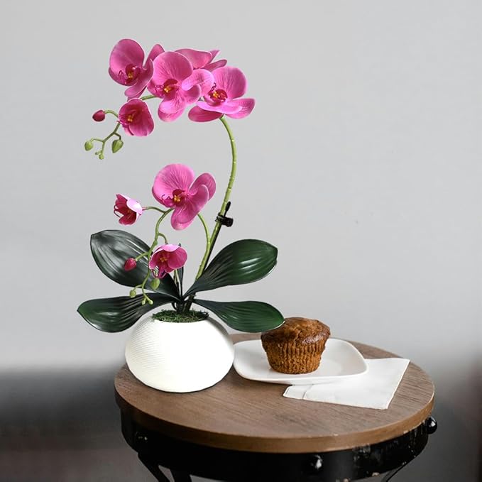 LESING Artificial Potted Orchid Flower for Table Centerpieces,Real Touch Fake Orchid Flowers in Vase for Home Decoration(Style 5,Purple)