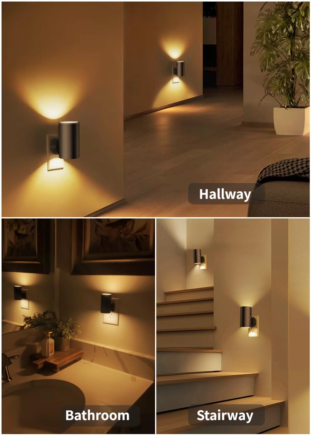 LED Night Lights Plug into Wall,Dusk to Dawn Sensor Night Light,0-300LM Adjustable Brightness,Warm White 2700K,Dimmable Night Lights for Kitchen Hallway Bedroom Bathroom 4 Pack