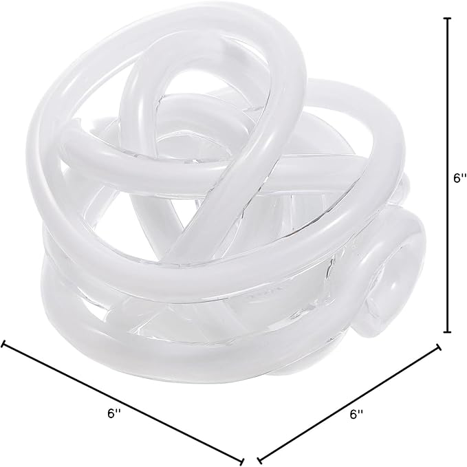 Luxury Lane Hand Blown Infinity Knot Sommerso Decorative Glass Ball for Bowls Home Decor 6 inch Tall Orbit Centerpiece Table Decoration Sculpture White