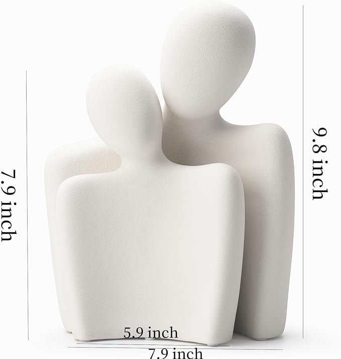 Ceramic Couple Statues for Home Decor, Hugging Couple Figurines, Modern Romantic Love Sculptures for Living Room Bedroom Office Shelf and Table Decor, White