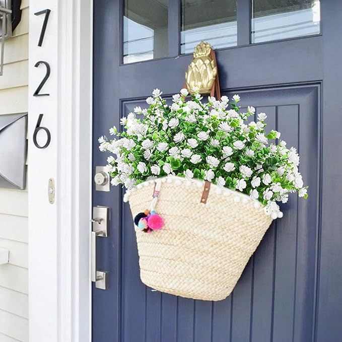 GREENRAIN Artificial Flowers Outdoor Fake Flowers for Decoration UV Resistant No Fade Faux Plastic Plants Garden Porch Window Box Décor (6 Bundles, 4#White)
