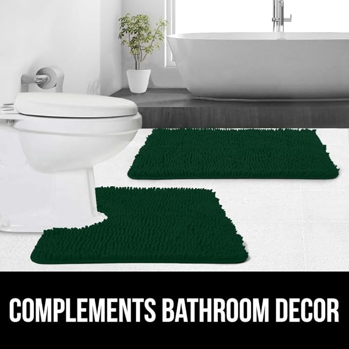 GORILLA GRIP Plush Absorbent Shaggy Chenille Bath Rug Mat for Square Toilet Base with Rubber Backing, Machine Washable Rugs, Soft Microfiber Contour Mats for Toilets, Bathroom Decor, Hunter