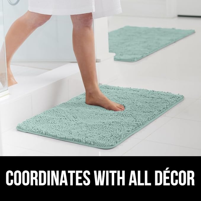 GORILLA GRIP Bath Rug Mat 30x20, Soft Absorbent Chenille, Quick Dry Microfiber Mats, Rubber Backing Washable Shower Floor Rugs, Bathmat Runner, US Designed Bathroom Home Decor Accessories Seablue