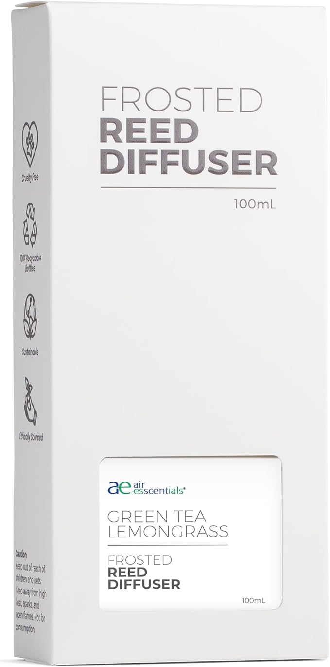 Frosted Green Tea Lemongrass Reed Diffuser Set - Decorative Fragrance Diffuser & Oil for Bathroom & Home | Long-Lasting Aroma | Natural Scent Sticks | Essential Oils, Botanicals| 100mL