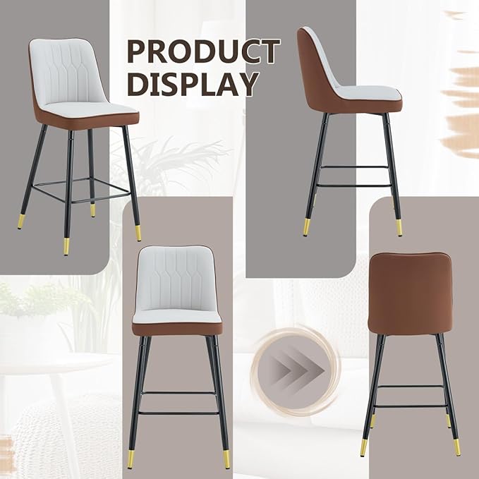 Counter Height Bar Stools Set of 2,27" Bar Stools with Back,Upholstered Counter Height Bar Stool with Sturdy Metal Footrest,Modern Kitchen Island Chairs for Home Pub (2,Grey-Brown)