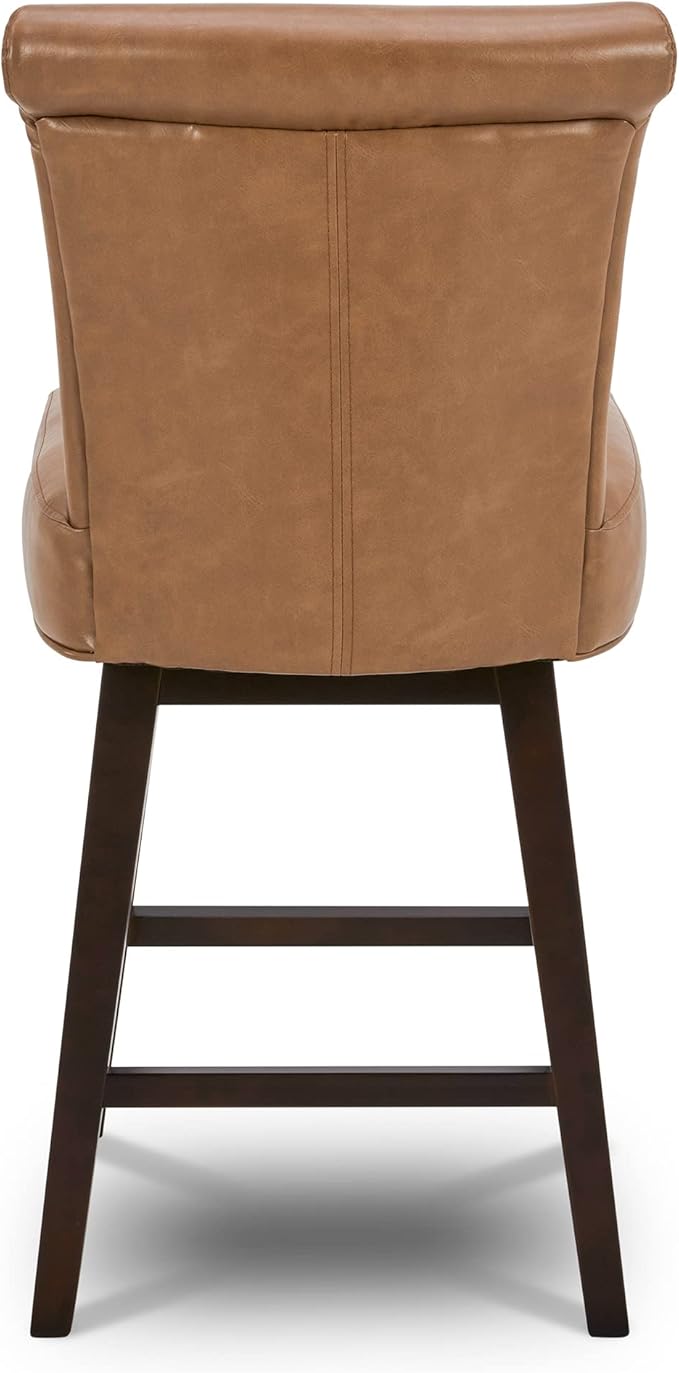 CHITA 26 Inch Counter Height Swivel Bar Stool, FSC Certified Modern Upholstered Faux Leather Swivel Barstool Chair with Back,Saddle Brown